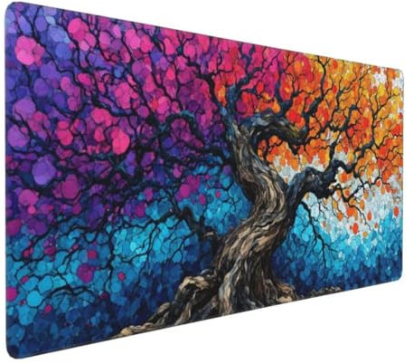 Colorful Tree Mouse Pad Large XXL 700x300x3 mm Thick Extended Mouse Pad Desk Pad Soft Computer Keyboard Mice Mat, Mouse Mat/Desk Mat/Gaming Mouse Pad with Anti-Slip Base for Office & Home Y-6417