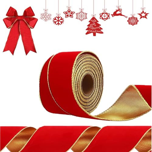 PanAcratis 1 Rolls Christmas Ribbon,Top Bows Sewing Christmas Tree Decorations Red Velvet Ribbon Christmas Ribbon for Gift Wrapping