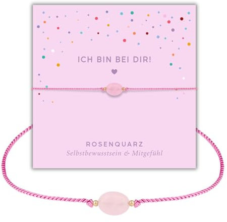 happymaker - Kinderarmband, Rosenquarz Armband für Mädchen 4-10 Jahre, größenverstellbar, echter Edelstein mit 18k vergoldeten Perlen, Heilstein Geschenk zur Einschulung, Geburtstag, Weihnachten