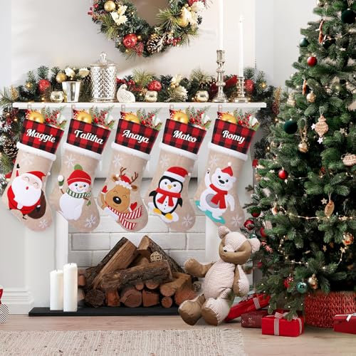 MJARTORIA Weihnachtsstrumpf Personalisiert Nikolausstrumpf mit Namen, Christmas Stockings Groß Nikolausstiefel zum Befüllen, Weihnachtssocken zum Aufhängen Kamin Weihnachtsbaum Deko