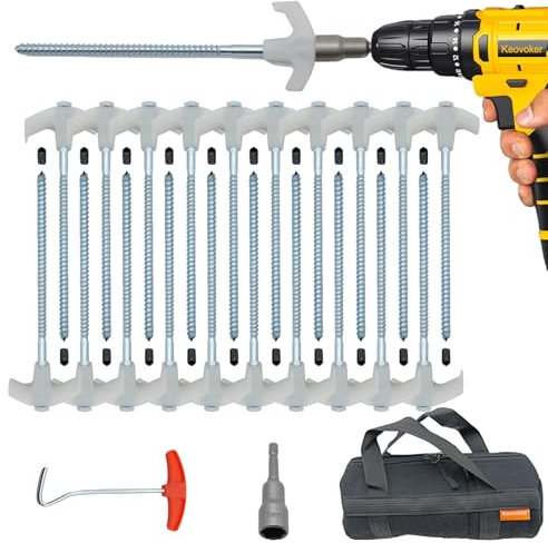 Keovoker Zeltheringe zum Einschrauben, strapazierfähig, 20,3 cm, Metallheringe für Boden, zum Bohren im Campingpfahl mit Sechskantkopf-Schraubendreher, Spikes-Abzieher, Schutz in Aufbewahrungstasche