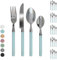 Servizio 24 Pezzi Posate Tavola Acciaio Inox Manici Colorati Tinta Unita Colori Moderni 6x Forchetta Coltello Cucchiaio Cucchiaino Lavabili Lavastoviglie Certificate Contatto Alimenti - Azzurro