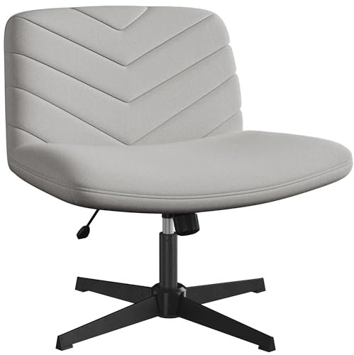 Yaheetech Bürostuhl, Schreibtischstuhl mit breitem Sitzkissen, Höhenverstellbar Drehstuhl mit Mittlerer Rückenlehn, Schneidersitz Stuhl für Büros und Schlafzimmer, Hellgrau