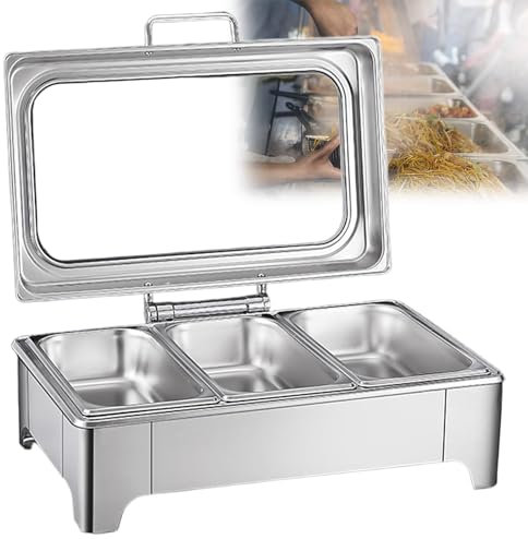 GESAIDES Chafing Dish Eléctrico de 9 l, Juego de Buffet de Chafing Dish, Servidores y Calentadores de Buffet de Acero Inoxidable, con Base Extraíble, para Ceremonias de Bodas y Fiestas de Buffet,C