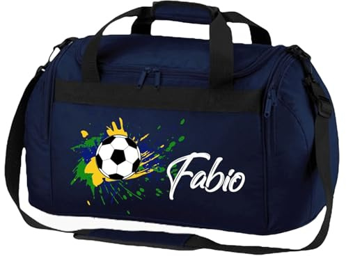 Sporttasche mit Namen personalisiert inkl. NAMENSDRUCK, Motiv Fußball, Personalisieren & Bedrucken, Reisetasche Jungen Ball Sport-Verein, Turbeutel (dunkelblau)