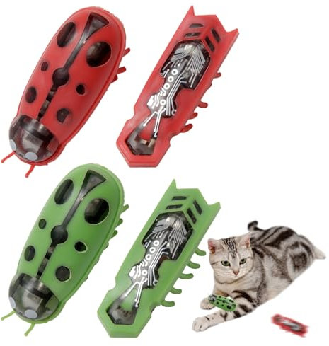 Watlikeup Mini Robot Beetle Cat Toy, 4 PCS Interactive Mouse Cat Toys, Robotic Bug Toy, Beetle-Inspired Cat Toys, Electric Glowing Ladybug Cat Toy for Adult Cats