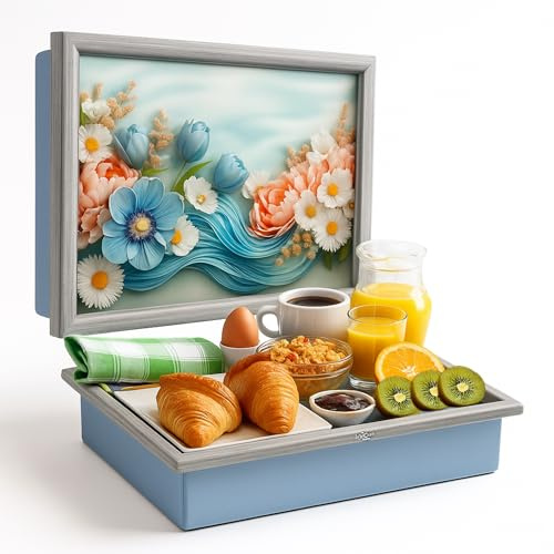Empire Lap Tray with Bean Bag Cushion – Wooden Soft Padded Lap Tray with Cushion for Eating, Drinking & Laptop – Ideal for Breakfast, Dinner, Snacks & Work – Comfortable, Portable with Sturdy Design