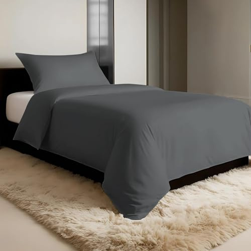 Pizuna 600 Fadenzahl aus Baumwolle Bettwäsche Dunkelgrau, 100% Langstaple Baumwolle Bettbezug und Kissenbezug, 100% Baumwolle Mako Satin 2-Teilig Bettwäscheset 135x200 + 40x80 Weiß Mako Satin