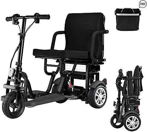 25KM Reichweite Mobilitätsroller Faltbar für Senioren, Standfest und Sturzsicher Tragkraft 130KG Gewicht 25KG, Elektromobil 3-Rad mit GroßEn RäDern Klappbar Faltbar