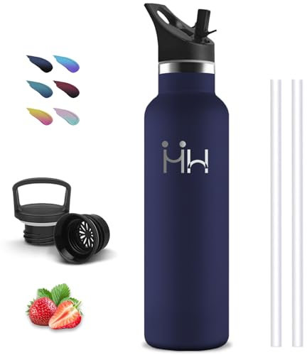 Gourde Isotherme, Gourde 1l, Sans BPA, Gourde Inox, Anti Fuite, Gourde Paille, Double Isolation, Gourdes de Camping et Randonnée, Facile à Nettoyer, Gourde Reutilisable, pour Aptitude, Voyage, Yoga
