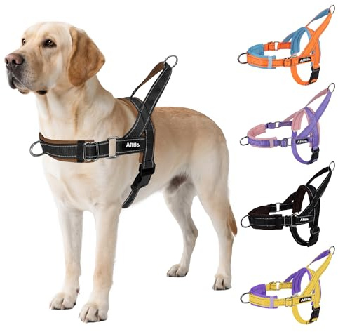 AIITLE Upgraded Escape Proof Tactical Dog Harness, Neck & Chest Adjustable, No Pull Pet Harness with Soft Padded Handle, Easy for Training Walking Runnintg for Large Dogs Black-Brown L