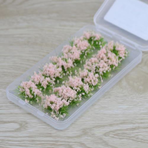 Selbststatisches Gras für Büschel für Modelllandschaften, für HO-Skala, Landschaftszubehör, Miniatur-Wildblumen-Cluster für Modelleisenbahn-Layouts, 14-teiliges Set (Rosa)