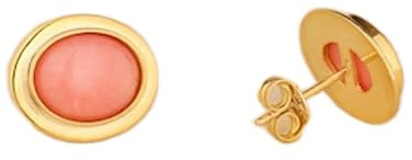 Orecchini a bottone in corallo rosa naturale di rara qualità in argento sterling 925 placcato oro | orecchini a bottone ovali, stile minimalista per donna | WW_VSTD_0495