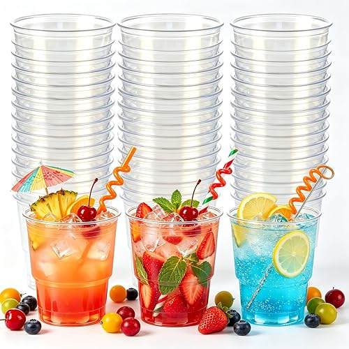 Rliocvhe 50 Pezzi Bicchieri Plastica Riutilizzabili da 200ml, Dura Bicchieri Trasparenti per Bevande, Bicchieri Plastica Rigida Lavabili per Vino, Champagne, Acqua, caffe, per Feste, Matrimon