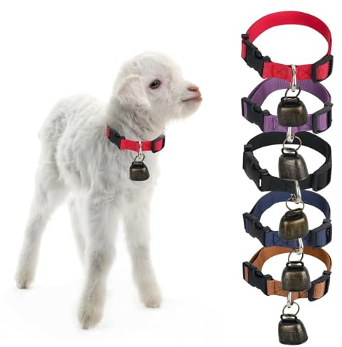 5 Stück Ziegen Halsbänder Mit Glöckchen Erstellbare Nylon Schaf Halsbänder,Auf Der Weide Kuhglocken Für Kleine Nutztiere Ziege Schaf Und Kuh Mit Anti Verlust Halsband