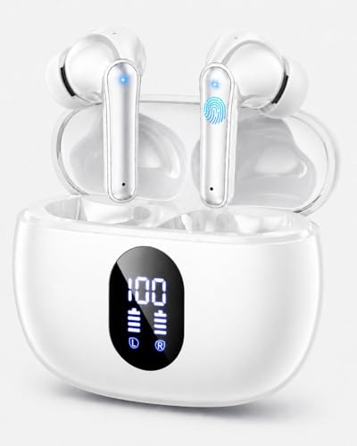 ZZU Wireless Earbuds, Bluetooth Ear Buds with Big Bass Stereo Sound, 48 Hours Playtime, Lightweight in-Ear Fit Earphones, IPX7, Hands-Free Calls with AI for iPhone, Android, Pad, Sports, Workout