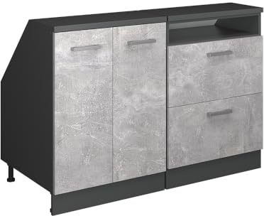 Vicco Küchenschrank für Dachschrägen R-Line, Beton, 120 cm 2er Set Schrankkorpuss 60 cm Tiefe, geeignet für schräge Wände und Variable Küchenmontage