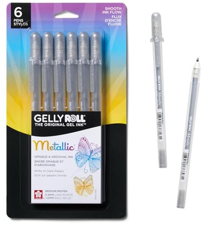 SAKURA Gelly Roll Metallic Gel Pens, 6 Piece Silver, 6 Pack