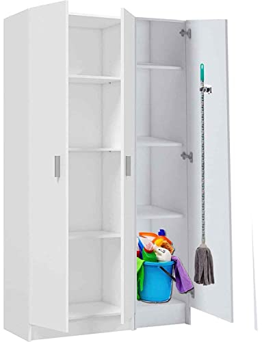 HABITMOBEL Pack de 2 Muebles Armario Multiusos 3 Puertas, Color Blanco, Medidas totales: 182 Alto x 96 cm Ancho x 37cm Fondo