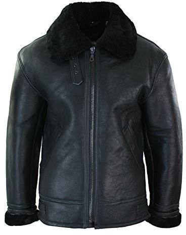 Infinity Leather Manteau Chaud pour Homme en Peau de Mouton retournée véritable modèle B3 Original - Noir 3XL