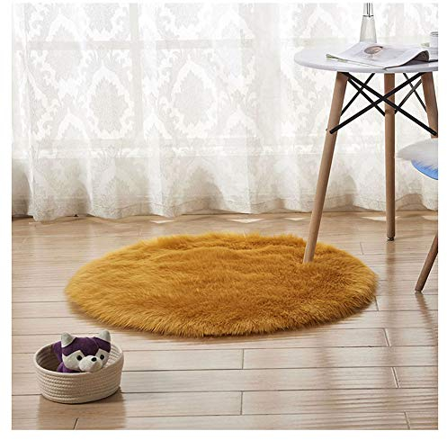 DAIHAN Shaggy Lammfell-Teppich,Flauschiger Kunstfell Schaffell Lammfellimitat Teppich rund für Stuhl Sofa Wohnzimmer Schlafzimmer Kinderzimmer gelb Kamel 30 * 30cm