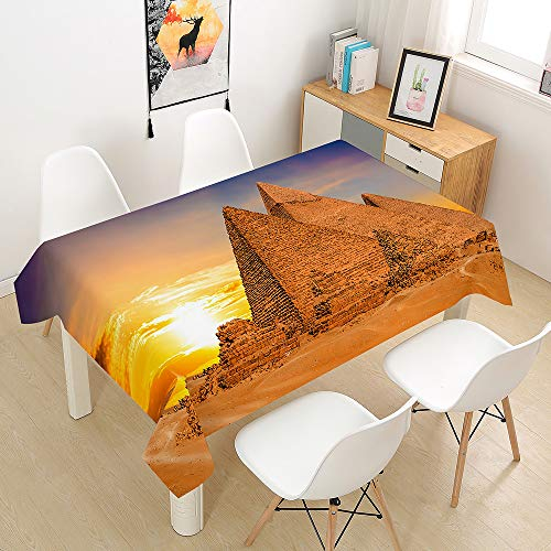 Oduo Tischdecke Wasserdicht Polyester Rechteckig, Pflegeleicht Fleckschutz Ölfest Abwaschbar Outdoor Garten Deko Farbe & Größe Wählbar, 3D-Weltarchitektur (Ägyptische Pyramiden,100x140cm)