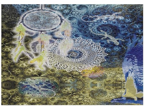 ABAKUHAUS Mandala Puzzle, Tribal Lizards Traumfänger, Heirloom-Qualität lustige Aktivität für die Familie langlebiger Karton, 1000 Stücke, Blau Gelb