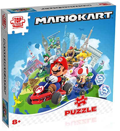 Winning Moves WM02787-ML1-6 rund der Welt, 500 Stück, Puzzle Mario Kart Around The World – 500p