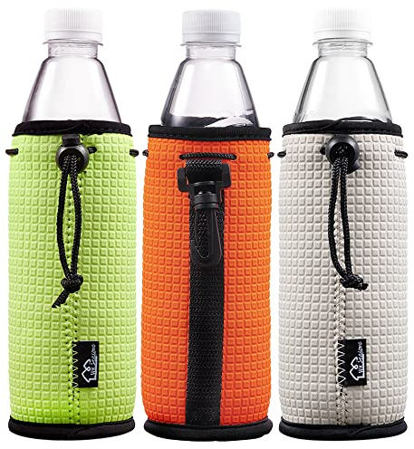 WKieason 16-18oz Neoprene Water Bottle Sleeves Insulators Beverage Bottle Can Sleeves Covers Beer Bottle Sleeves Non-Slip Neoprene Drink Coolier Sleeves 3PC (Neon Green/Orange/Grey)