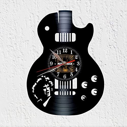 VINY WOODY Schallplattenuhr aus Vinyl Form Elektrische Gitarre, große Uhr, Musik, Blues Rock, Vinyl-Disco-Uhr, Wanddekoration, originelles Geschenk
