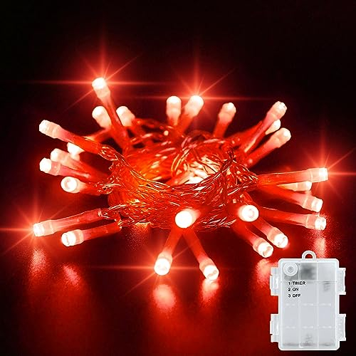 Dalugo Rot Lichterkette Batterie Timer, 3M 30 LED Lichterkette Außen Batterie mit 6h Timer, IP65 Wasserdicht Lichterkette Batterie Timer für Innen außen Weihnachtsdekorationen