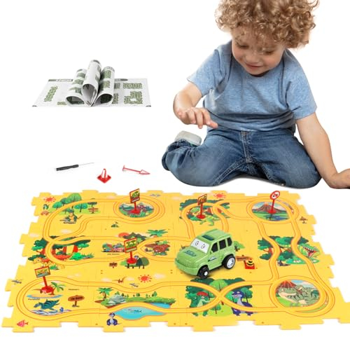 XAZASTOV DIY Assembling Electric Trolley Toy Cars for Kids Age 3+, Puzzle Racer Kids Car Track Set, Puzzle Track Car Play Set Vehicles, Puzzle Slot Car Track Plaset Toys