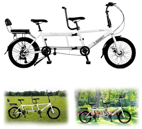 Faltbares Tandem-Beach-Cruiser-Fahrrad, Tandem-Fahrrad zum Radfahren, City-Tandem-Klappfahrrad für Erwachsene, 20-Zoll-Räder, Dreisitzer, 7-Gang-verstellbar, Größe 210 x 35 x 110 cm/110 x 35 x 62 cm