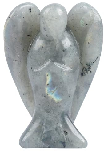Lovionus89 Natürlich Moonstone Engel Statue, Handgeschnitzt Stein Heilung Kristall Tasche Figuren Dekoration, 7.5 cm