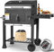 Schwarz Holzkohlegrill, Grillwagen XL, grill holzkohle groß, kohlegrill mit Deckel, grillrost, Rädern und Thermometer, Edelstahl-Griff, smoker grill, 116,3x106x56cm, BBQ Grill für camping und Garten