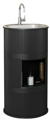 GOCHUSX Lavello A Piedistallo Indipendente, Lavello Su Piedistallo In Un Unico Pezzo, Lavabo In Stile Industriale Con Rubinetto Per Il Bagno All'aperto Della Scuola(nero,A-83X41cm)