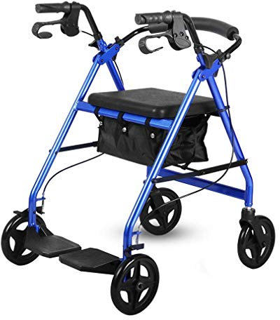 ZDLHGYBS Gehhilfe mit Sitz und Aufbewahrungstasche, Rollator mit Feststellbremsen, Transportstuhl für Seniorenrollstühle – höhenverstellbar – Einkaufswagen, interessant
