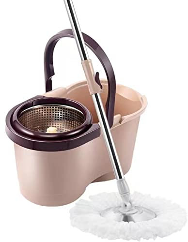 Juego de fregona giratoria y cubo de microfibra con 4 cabezales de fregona, sistema de limpieza de suelo para una limpieza fácil y eficiente, color marrón