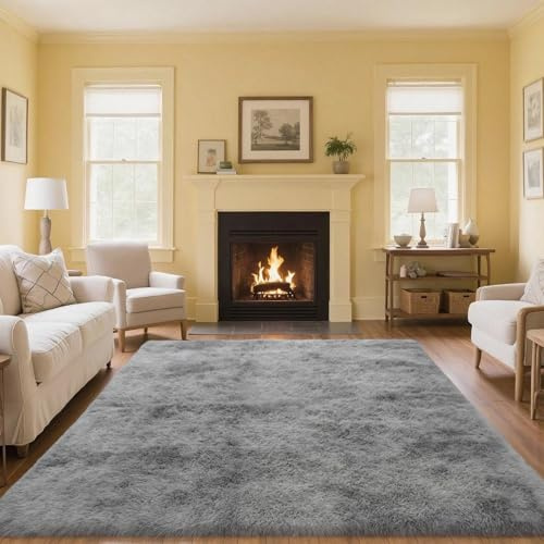 FREOSEN Tapis Salon Chambre Gris 160 x 230 cm à Poils Longs Tapis de Chambre Descente de lit Moelleux Tapis Doux Poils Longs pour Salon Chambre Canapé
