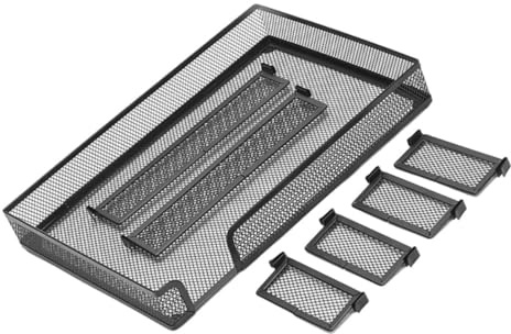 TOYZFRIENDY Organisateur de Bureau Compartiments Multiples en Métal Noir Rangement Pratique et Coins Arrondis et Facile à Nettoyer pour Espace de Travail Ordonné