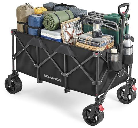 SONGMICS Handwagen faltbar, mit Griff, 200 L, bis 150 kg belastbar | Bollerwagen, Gartenwagen, Campingwagen, 4 abnehmbaren Rollen, Outdoor, Garten, tintenschwarz, SANDY Kollektion GFW200B101