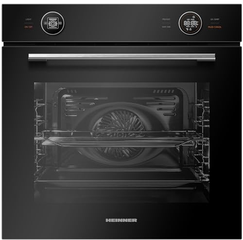 HEINNER Einbaubackofen HBO-M7210GCDRC-GBK, 72 L, Energieklasse A+, 10 Funktionen, Touch-Display, digitaler Timer, Grill, Pizza-Funktion, Auftaufunktion, katalytische Selbstreinigung, schwarzes Glas