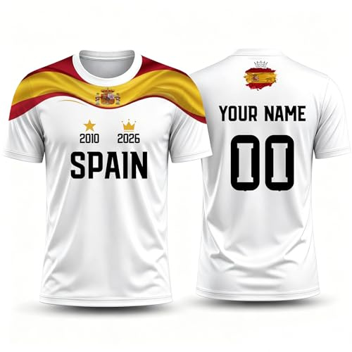 Cizzcsa Camiseta Personalizada hincha Mundial 2026, Camiseta España fútbol Personaliza Nombre número niño Adulto (Es-pa-ña)