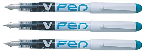 Pilot Pack of 3 Disposable Fountain Pens Erasable V-Pen Medium Nib Turquoiseaa