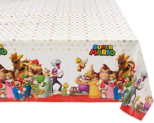 Super Mario Bros- Plastic Table Cover with Super Mario Theme-1 Pc Party Mantel, dibujos animados, Multicolor, 1.37m x 2.43m (Amscan 571554)