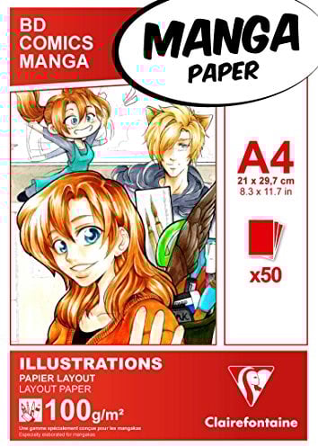 Clairefontaine 94042C Layoutblock (für Manga Comics, ideal für Illustrationen und Multitechniken, DIN A4, 21 x 29,7 cm, 50 Blatt, 100 g, geeignet für Filzmarker mit Alkohol) weiß