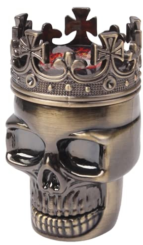 Gewürzmühle Tabak Mühle Grinder Skull Totenkopf König Krone Biker Deko Altgold/Bronze