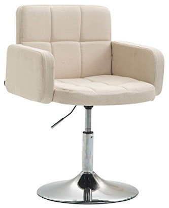 CLP Loungesessel Los Angeles Mit Stoffbezug | Drehbarer Und Höhenverstellbarer Lounger I Esszimmerstuhl Mit Trompetenfuß, Farbe:Creme