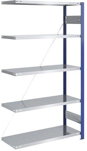 eurokraft | Steckregal | Bauart leicht | einseitig | HxBxT 2000 x 1000 x 500 mm | blau/verzinkt | Anbauregal