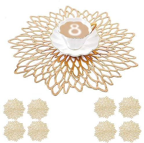 MANGATA Gold platzsets und untersetzer Rund, Gold Tischsets Rund für Weihnachten, Bankett, Geburtstag, Hochzeit, (8-er Set), Abwischbar, 38 cm